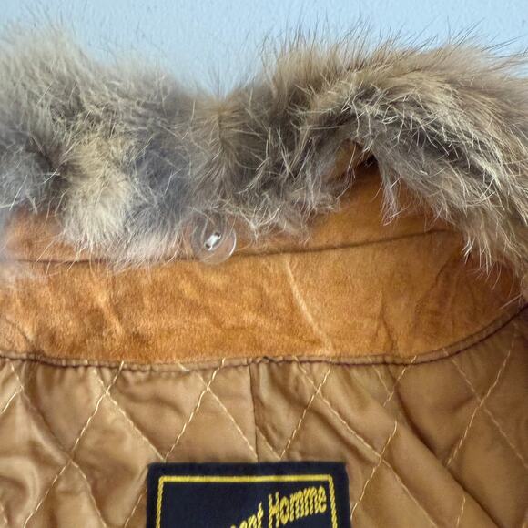 Two Percent Homme Vest Women Small Brown Pig Suede Rabbit Fur Collared Full Zip - Picture 9 of 11